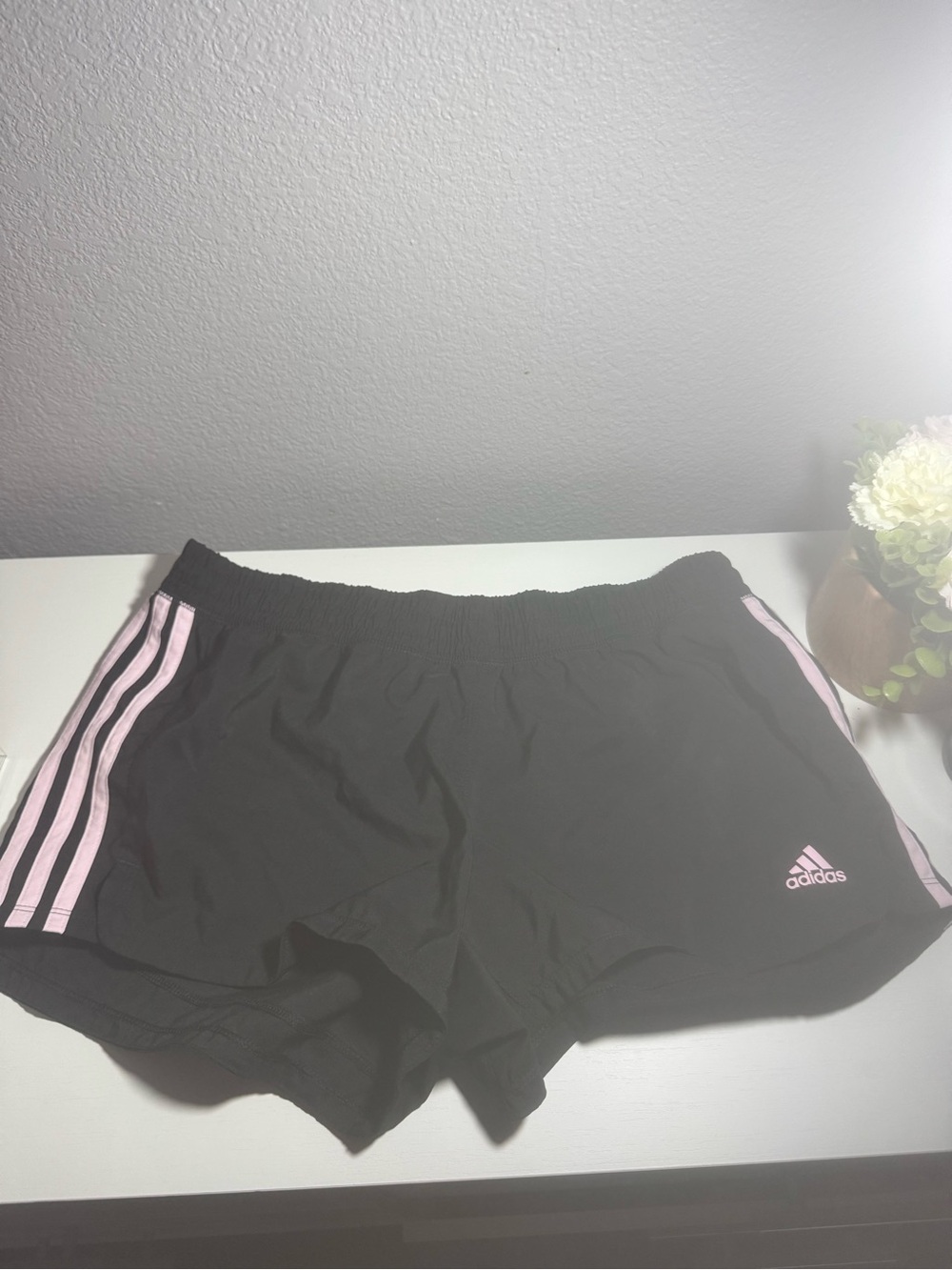 adidas Women’s Black Athletic Shorts with Pink Stripe Accents
